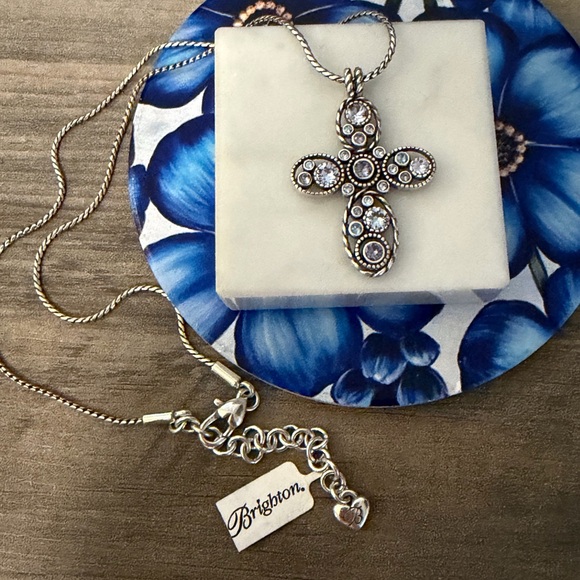 Brighton Hall Cross Necklace New with Tag!  #M22 pale blue purple rhinestones - Picture 2 of 10